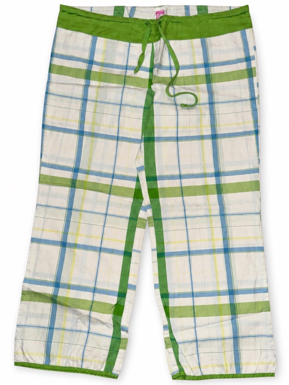 Victoria’s Secret PINK XS Plaid Pajama Pants Y2K Green Blue Drawstring